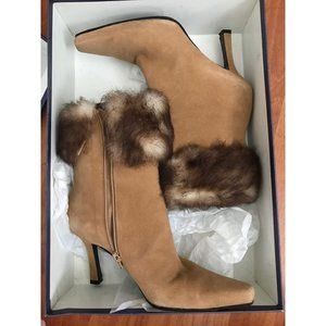 STUART WEITZMAN Suede Fur Trim Booties (7 M)